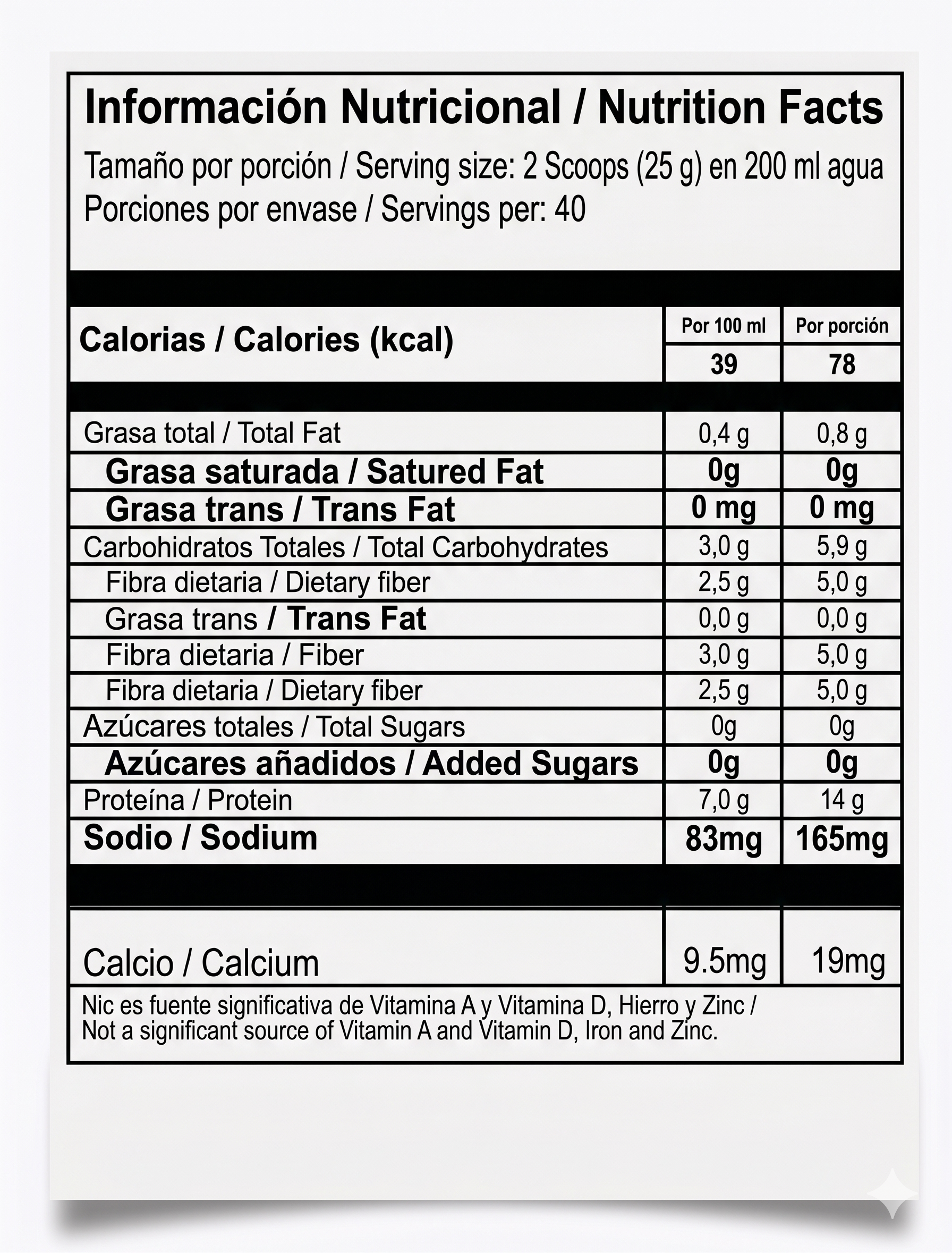 Tabla nutricional AlbumPlus Vainilla 1kg