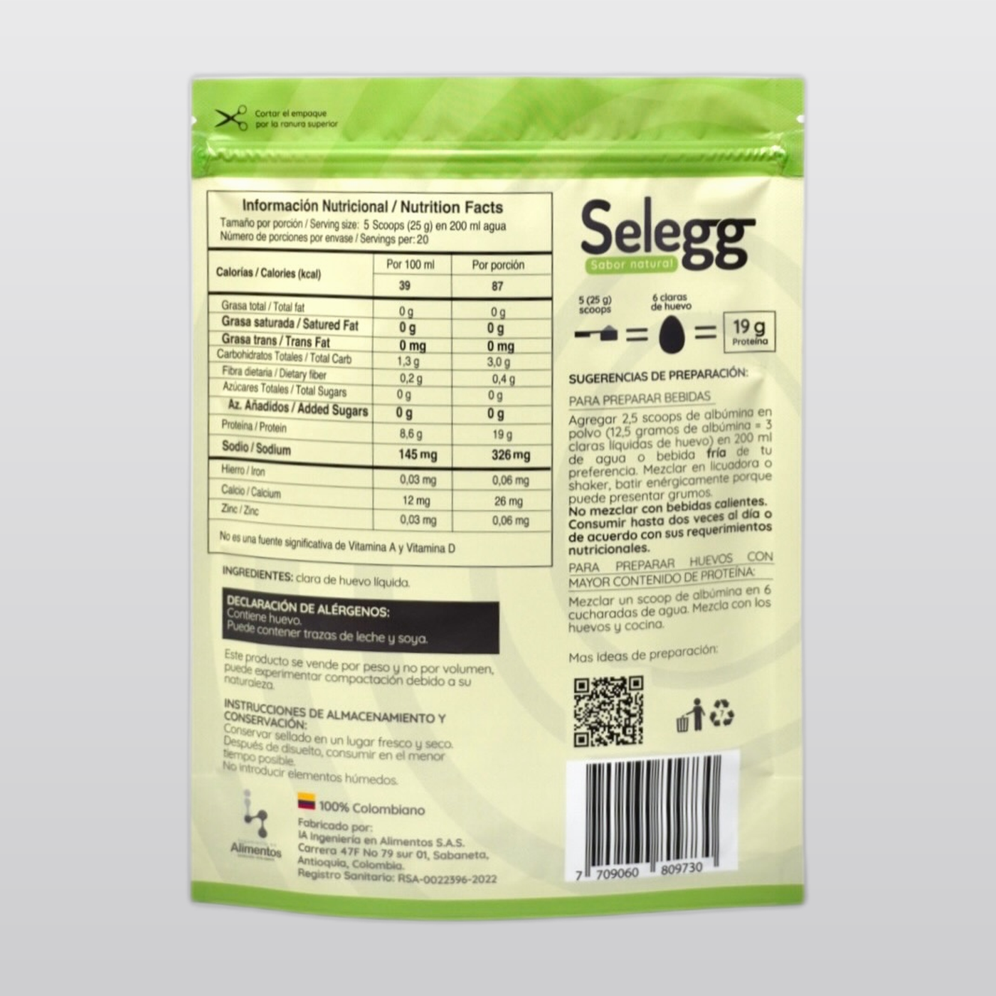 Selegg Natural — información nutricional e ingredientes